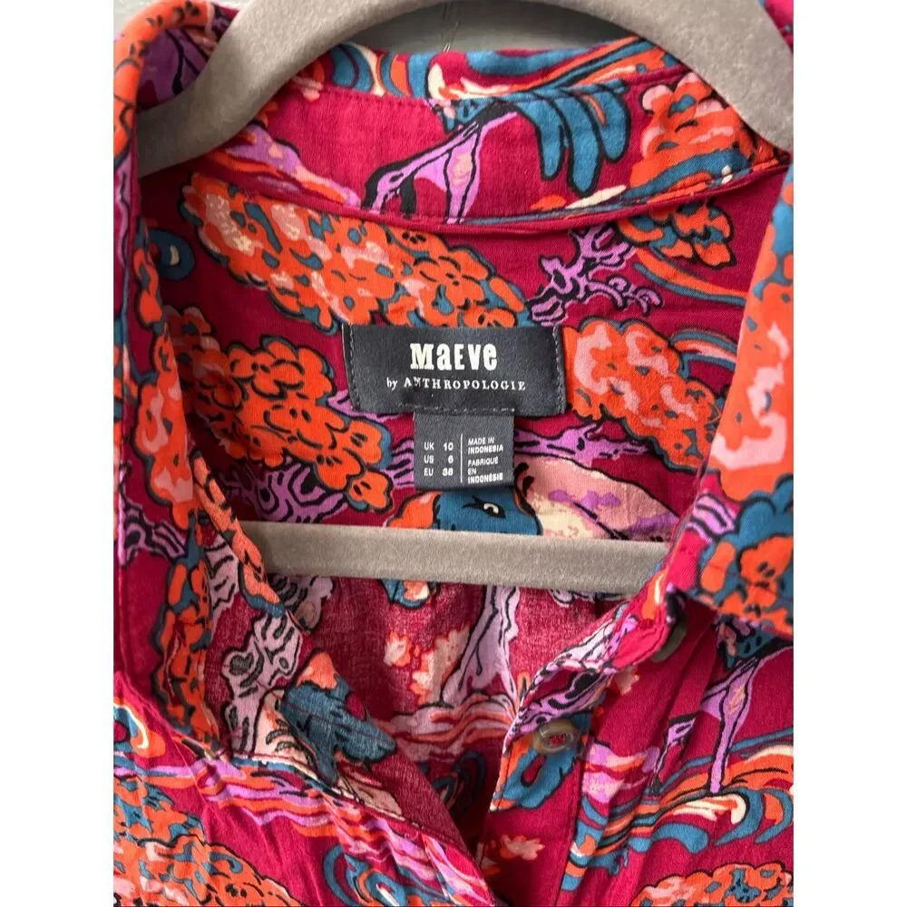 NWOT Maeve by Anthropologie Darla Printed Button-Down Blouse | Vibrant Artistic